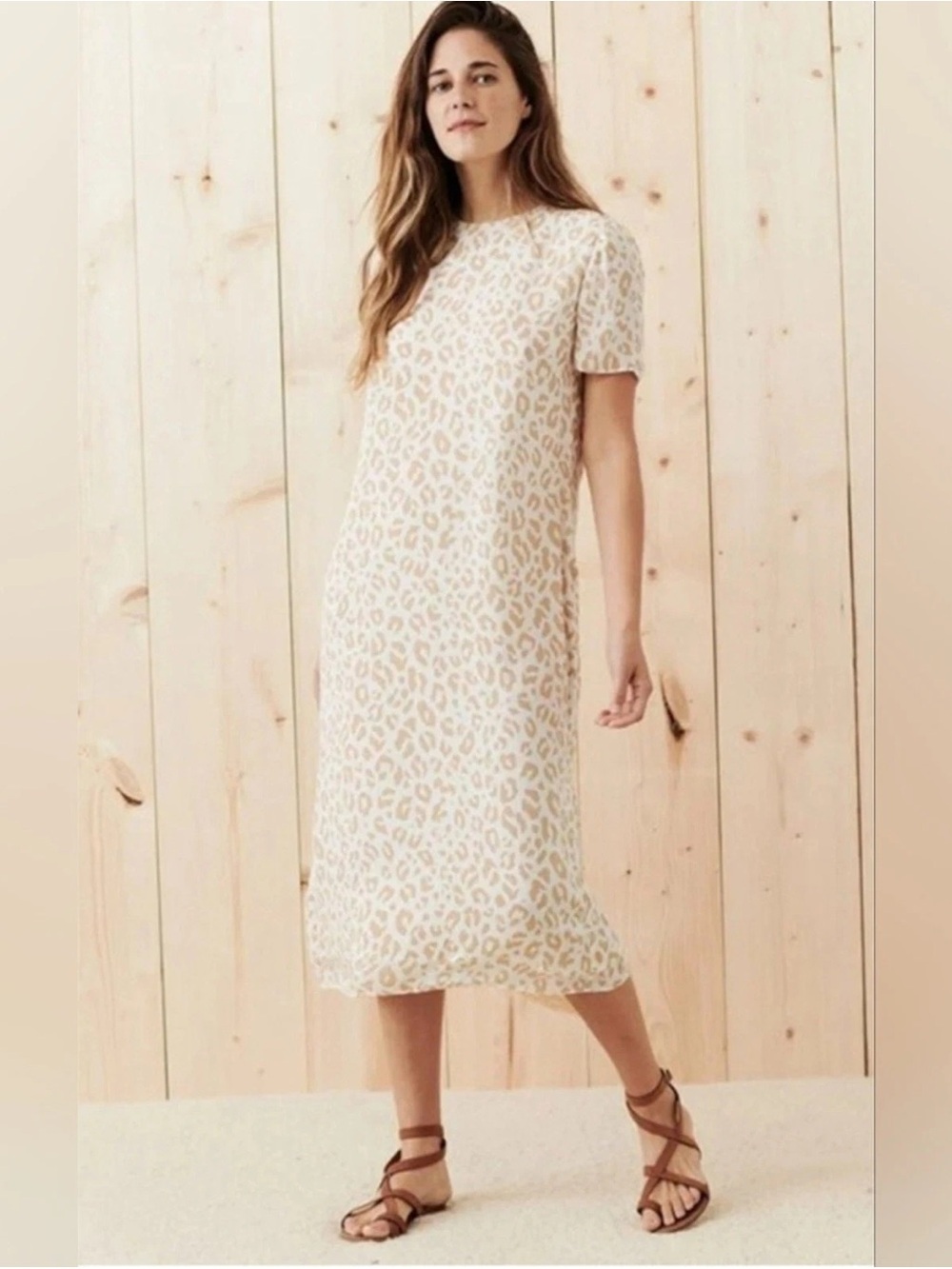 Jenni Kayne Beige Leopard Midi Silk Slip Dress in Snow Leopard NWT Women's Sz XS
